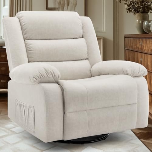 Recliner Chair, Wide Rocker Chair,Pet-Friendly Design,Large Rocking Chair,360°Swivel Nursery Rocking Chair,Oversized Recliner for Adults with Oversize Arm and Back,Beige Reclining Sofa for Living Room