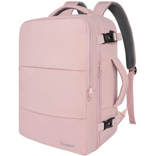 Taygeer Travel Backpack for Women, Carry On with USB Charging Port & Shoe Pouch, TSA 15.6 Inch Laptop Backpack, College School Bag, Pink