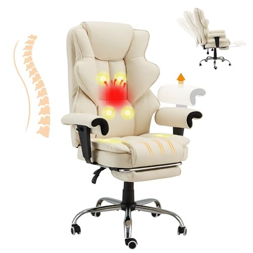 Best Desk Chair for Scoliosis: Top Picks for Ultimate Comfort 7 HOMREST 6-Point Massage Executive Chair,Heat Office Chair,Ergonomic Home Office Desk Chair with Retractable Footrest and Reclining Function,Leather Computer Chair with Adjustable Armrest(‌Off White)