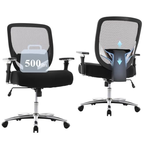 Big and Tall Office Chair 500lbs-Executive Office Chair for Heavy People, Computer Desk Chair, Large Office Chair with Wide Seat, Adjustable Armrest, Thicker Cushion-Black