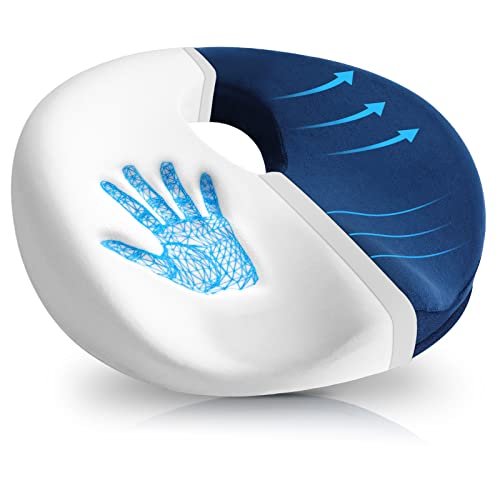 SAHEYER Donut Pillow for Tailbone Pain Relief and Hemorrhoids, Memory Foam Donut Cushion for Sciatica Nerve, Seat Cushion Butt Pillow for Men Women at Home Office Chair Car Long Sitting Comfort, Blue