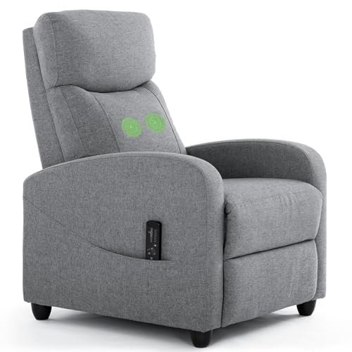 Recliner Chair with Massage and Lumbar Support, Small Fabric Home Theater Seating, Adjustable Modern Reclining Chair for Adults in Living Room