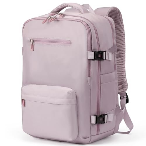 SHRRADOO Travel Laptops Backpack for Women Men, Casual Work Bag 17inch Backpack Airline Approved Backpack for Hiking Business (Pink khaki)