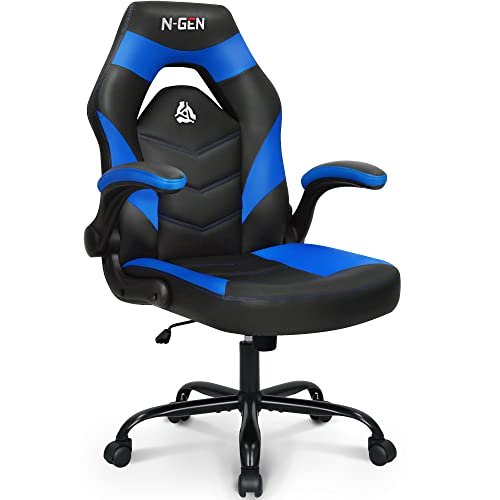10 Best Desk Chair for Video Editing: Top Picks 3 N-GEN Video Gaming Computer Chair Ergonomic Desk Office Chair for Adults with Lumbar Support Flip-Up Arms Adjustable Height Swivel Wheels PU Leather Executive Design for Home and Office (Blue)