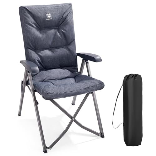 EVER ADVANCED Folding Camping Recliner Chair Fully Padded with Adjustable High Back Support Portable for Adults Patio Reclining Chair