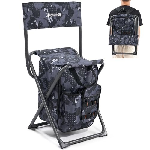 X Strike Backpack Fishing Chair with Cooler Bag and Backrest, Folding Camping Stool for Adults up to 225 lbs, Portable Lightweight for Hunting, Hiking, Outdoors