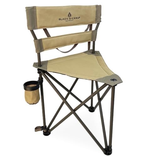 Black Sierra XL Tripod Hunting Stool, Foldable Tripod Seat w/Steel Frame Supports 300 Lbs, Heavy Duty Fishing Chair Features Cup-Holder & Carry Shoulder Strap, for Camping, Hiking, Fishing