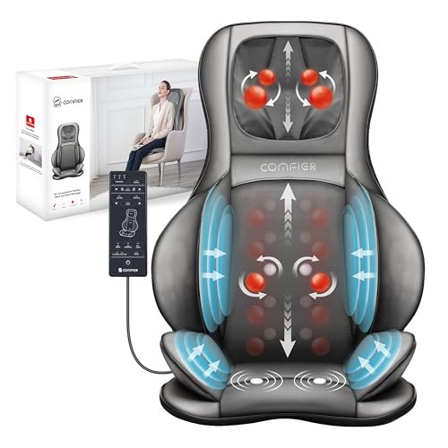 COMFIER Massager Chair with Heat, Shiatsu Neck Back Massager Portable with Compress & Rolling,Massage Chair Pad for Full Back, Neck & Shoulders,Full Body Pain, Gray