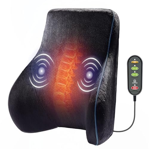 COMFIER Back Lumbar Support Pillow for Office Chair, Chair Pillow for Back Support with 3 Vibration Modes & 2 Heat Levels