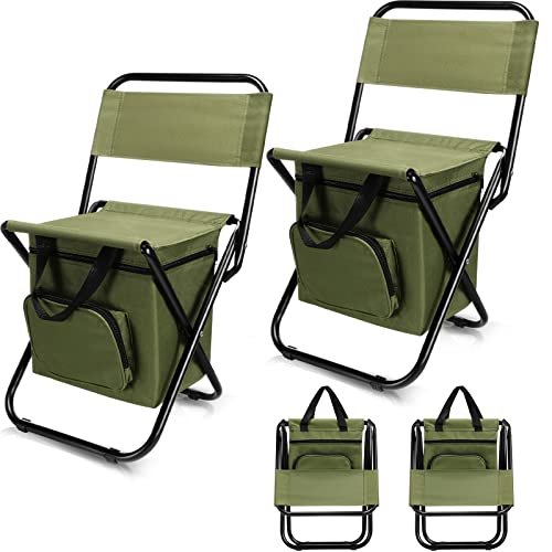 Jerify 2 Pcs Fishing Chair with Cooler Bag Multi-Function Foldable Compact Fishing Stool Hunting Chair Portable Backrest Stool with Folding Backpack for Finishing Camping Hunting Travel(Green)