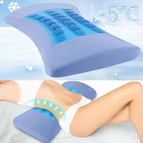 Lumbar Support Pillow for Bed Relief Lower Back Pain with Cooling Gel: Sciatica Lower Back Pillow for Sleeping-Memory Foam Waist Pillow for Side/Back/Stomach Sleepers-Bed Rest Pillow for Car, Sofa