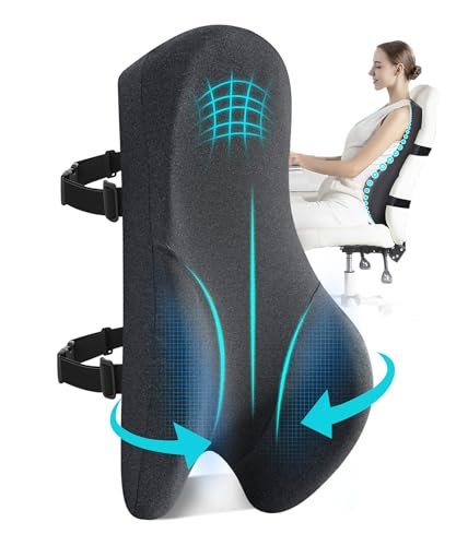 Teemour Lumbar Support Pillow for Office Chair Long Back Support Pillow for Comfort,Back Pain Relief Promotes Posture- Memory Foam Back Cushion for Offfice Chair,Desk Chair, Gaiming Chair, Recliner