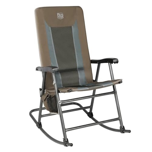 TIMBER RIDGE Foldable Padded Rocking Chair for Outdoor, High Back and Heavy Duty, Portable for Camping, Patio, Lawn, Garden, Yard or Balcony, Supports 300lbs (Brown)