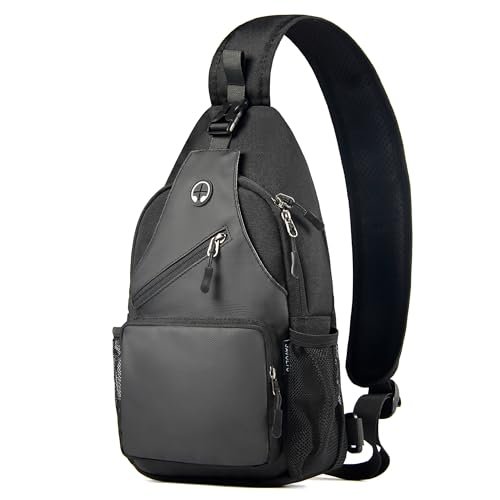 Javolto Crossbody Sling Bag for Men with Adjustable Shoulder Strap Shoulder Backpack Chest Bag Travel Hiking Daypacks-Black