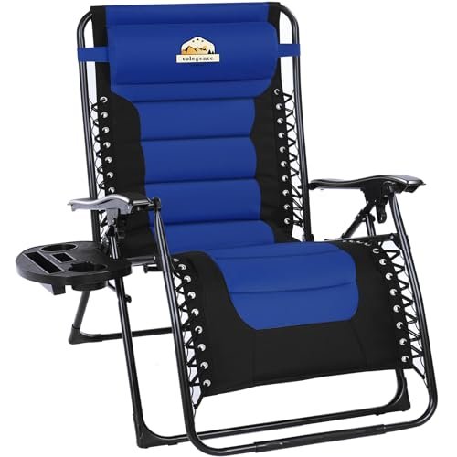 Colegence XL Oversized Zero Gravity Chair, Fully Padded Adjustable Anti Gravity Reclining Lounge Chairs with Cup Holder Folding Recliner for Beach,Camping,Lawn,Patio,Outdoor, Support 300 LBS（Blue）