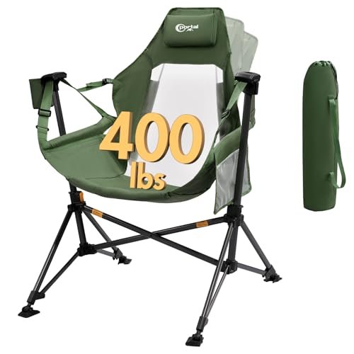 PORTAL Hammock Camping Chair, Portable Outdoor Swinging Chairs, Rocking Chair for Adults with Adjustable Back and Height for Lawn, Backyard, Patio, Supports 400 lbs, Breathable Mesh Fabric, Green