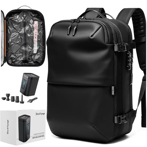 BlackVoyage Airback Vacuum Seal Compression Travel Backpack 60L Expandable Vacpack Water Resistant TSA Lock Airbag Black (Electric Air Pump Included)