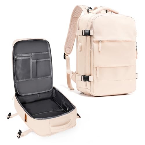 coowoz Large Travel Backpack For Women Men,Carry On Backpack,Hiking Backpack Waterproof Outdoor Sports Rucksack Casual Daypack Travel Essentials（Beige）