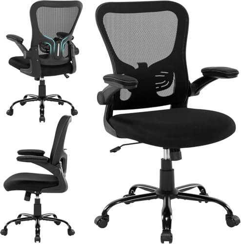 Office Chair Ergonomic Desk Chair Mesh Computer Chair Home Office Desk Chair with Adjustable Lumbar Support Flip-up Armrests, 360 Swivel Comfy Task Executive Chair, Black