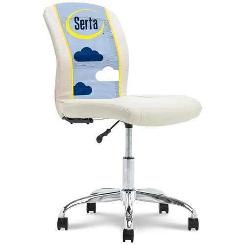 Serta Essential Armless DeskChair, Small Task Chair with Wheels, Breathable Mesh Back, SertaQuality Foam Cushion Seat for Comfort, Functional, Lightweight and Versatile, Cream White