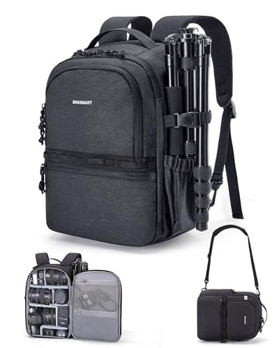 BAGSMART Camera Backpack, DSLR SLR Small Camera Bags for Photographers Compatible for Sony Canon Nikon, Shoulder Strap 2-in-1 Travel Backpack Fits 12.9