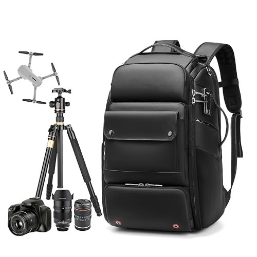 NASKVOWT Camera backpack photographer, waterproof camera backpack large with TSA Lock, DSLR camera backpack large with 17-Inch Laptop Compartment, black backpack Fits drone