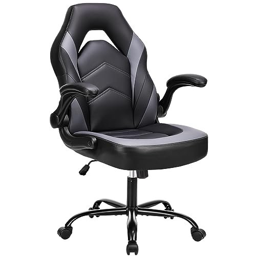 10 Best Desk Chair for Video Editing: Top Picks 6 DUMOS Computer Game Desk Chair - Ergonomic PU Leather Lumbar Support, Height Adjustable High Back Video Game with Flip-up Armrest, Rolling Swivel for Adults, Grey