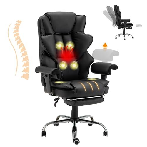 Best Desk Chair for Fibromyalgia: Ultimate Comfort and Support Guide 11 HOMREST 6-Point Massage Office Chair,Heating Executive Chair,Ergonomic Home Office Desk Chair with Retractable Footrest and Reclining Function,Leather Computer Chair with Adjustable Armrest(Black)
