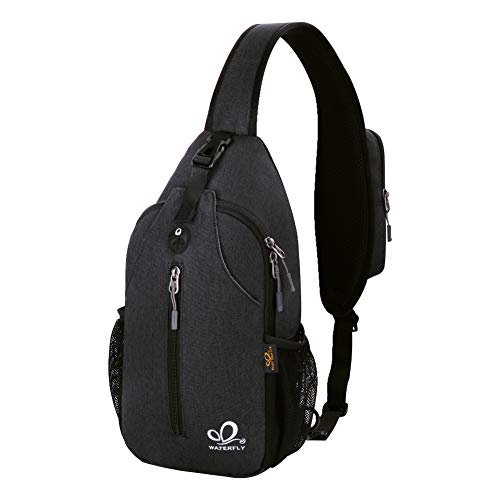 WATERFLY Crossbody Sling Backpack Sling Bag Travel Hiking Chest Bag Daypack (Black)