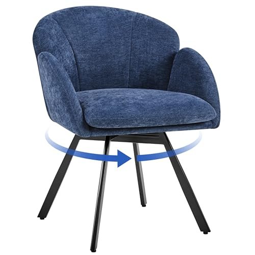 Yaheetech Swivel Accent Chair, Flower Chenille Armchair, Vanity Chair Side Chair with 360-Degree Swivel Base and Seat Cushion for Living Room/Bedroom/Home Office/Makeup, Blue