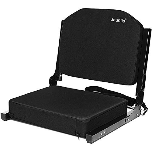 Jauntis Stadium Seats for Bleachers with Ultra Padded Comfy Foam Cushion, Wide Portable Stadium Chairs with Back Support and Shoulder Strap, 1 Pack, Black