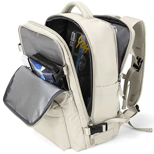 Large Travel Backpack Women Carry On Backpack Flight Approved Hiking Waterproof Rucksack Casual Daypack Laptop bags for airplanes Shoes Compartment Personal Item Travel Weekender Bag Essentials Beige