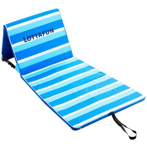 LOTTAFUN Portable Beach Chair with Back Support, Folding Beach Lounge Chair for Adults Adjustable Beach Mat Lightweight Tanning Chair for Outdoor Sand Camping Sunbathing