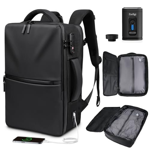 Zurligi Air Vacuum Backpack for Travel - 50L Expandable Carry On Backpack for Airplane, Vacuum Compression with Pump, USB Port, Anti-Theft, for Business, College, Laptop, Camping, Weekender