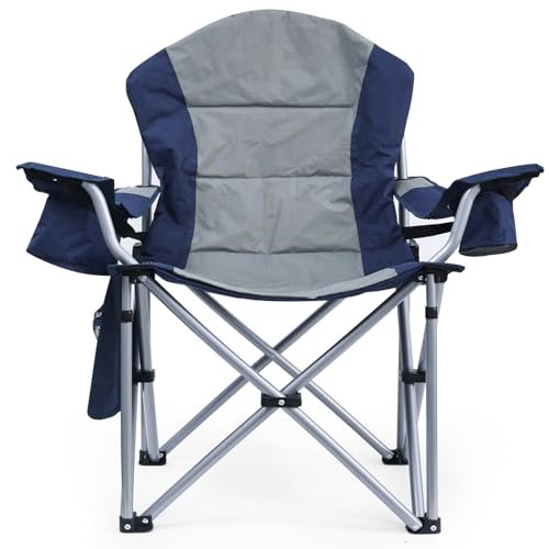 Yestomo Oversized Camping Chairs for Adults with Lumbar Support, Padded Camping Chair with Storage Pocket, Folding Chairs for Outside with Cup Holder Support to 400LBS