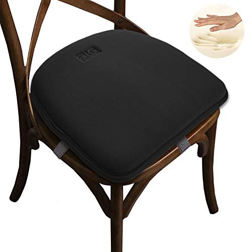 Big Hippo Chair Pads, Memory Foam Chair Seat Cushion Non Slip Rubber Back Thicken Chair Padding with Elastic Bands for Home Office Outdoor Seats (Black-1pc)