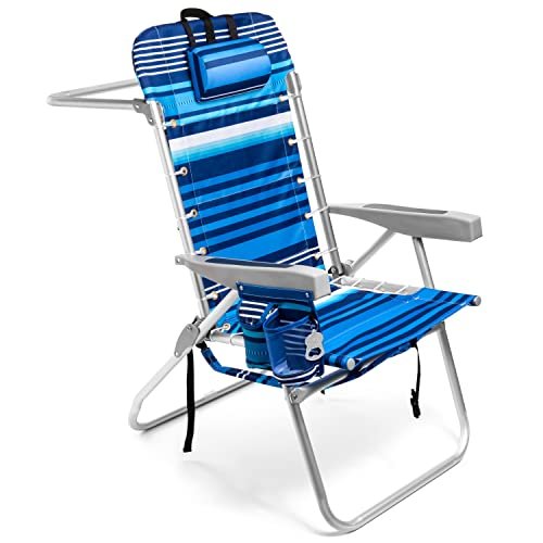 Homevative Folding Tall Backpack Beach Chair with 5 Positions, Towel bar, Cooler and Storage Pouch, Cup Holder and Phone Holder, High Tide Blue