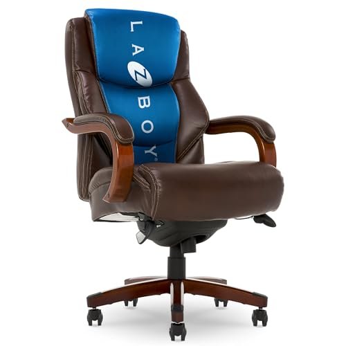 La-Z-Boy Delano Big & Tall Executive Office Chair, High Back Ergonomic Lumbar Support, Bonded Leather, Brown