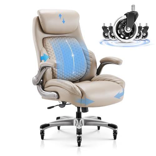 Best Chair for Back Health: Top Ergonomic Picks for Comfort 10 Ergonomic Office Chair with Adjustable Lumbar Support, High Back Desk Chair, Flip-Up Armrests, 6.7” Thick Cushion, Swivel Rolling Chair for Home Office, 300lb Capacity – Khaki