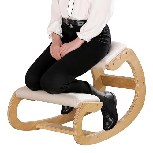 Predawn Ergonomic Kneeling Chair, Rocking Chair Stool, Knee Chair, Posture Chair for Home Office Meditation Wooden & Linen Cushion-Office Desk Chair for Back Neck Pain Relief & Improving (White Oak)