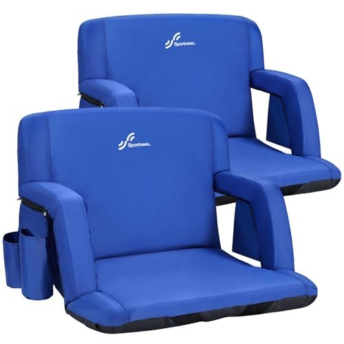 Sportneer Extra Wide Stadium Seats with Back Support, 2 Pack Bleacher Seats with Back and Cushion Wide Padded Stadium Chair with Armrests 6 Reclining Positions Bleacher Chair for Sport Events Camping