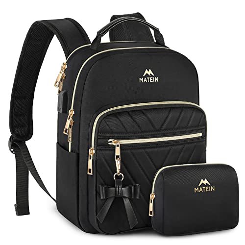 MATEIN Mini Backpack for Women, Waterproof Stylish Daypack Purse Shoulder Bag with USB Charging Port, Lightweight Small Casual Daily Travel Backpack, Lady Girls Gifts for Work School, 2pcs Sets, Black