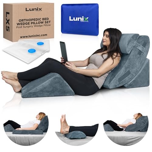 Lunix 4pcs Orthopedic Bed Wedge Pillow Set, Post Surgery Memory Foam for Back, Leg Pain Relief, Sitting Pillow, Adjustable Pillows Acid Reflux and GERD for Sleeping, with Hot Cold Pack, 100% Navy