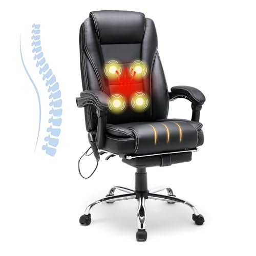 Best Desk Chair for Fibromyalgia: Ultimate Comfort and Support Guide 2 HOMREST 4-Point Massage Reclining Office Chair, Leather Heating Executive Chair, Ergonomic Home Office Desk Chair with Retractable Footrest,Computer Chair for Home Office, Study, Gaming (Black)