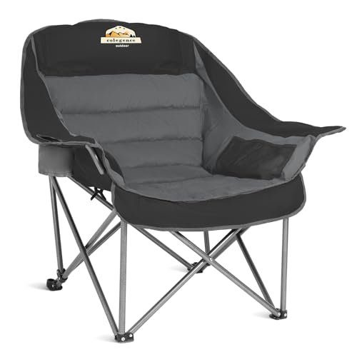 Colegence Oversized Padded Camping Chair, Portable Folding XL Camp Lounge Chairs for Outdoor, Fishing, Trip, Adults, Heavy-Duty 400 Pound Capacity, with Side Pocket, Cup Holder(Black)