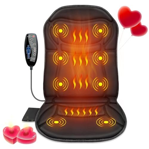 CuPiLo Back Massager Chair Pad,Massage Seat Cushion, Back Massager with Heat, 4 Vibration Intensities & 2 Heat Levels,Electric Back Massager Pain Relief,Body Massager,Gifts for Men,Women