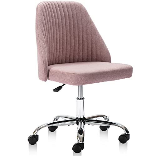 DUMOS Office Desk Chair, Modern Cute Rolling Vanity Swivel Task Chairs with Wheels, Comfortable Back Seat Armless for Home, Bedrooms, Office, Study, Student, Adults, Make-up, Dressing Room, Pink