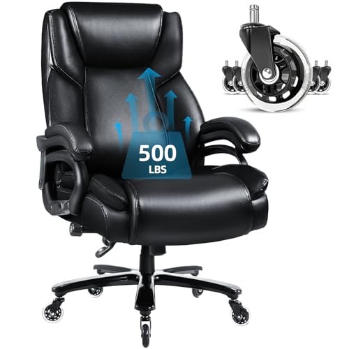 VITESSE 500lbs Heavy Duty Office Chair for Low Back Pain Relief, Big and Tall Office Chair with Ergonomic Lumbar Support, High Back Executive Chair with Quiet Rubber Wheel