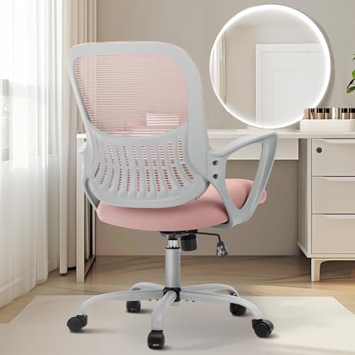 Sweetcrispy Office Computer Desk Managerial Executive Chair, Ergonomic Mid-Back Mesh Swivel Rolling Work with Wheels, Comfortable Lumbar Support, Comfy Arms for Home, Bedroom, Study, Student, Black