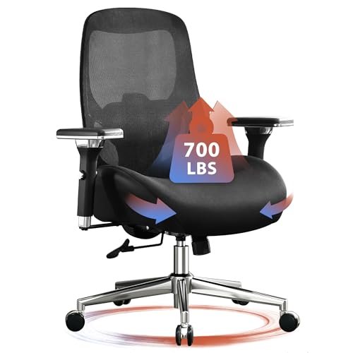 BOSMILLER 700lbs Big and Tall Office Chair with Wide Thick Seat Cushion for Sitting All Day,Ergonomic Mesh Desk Chair with Adjustable Lumbar Support for Heavy People,4D Armrests